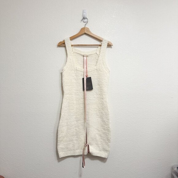 NEW HOUSE OF CB Zaira Cream Chenille Knit Mini Dress Sweater White Large - Picture 5 of 10